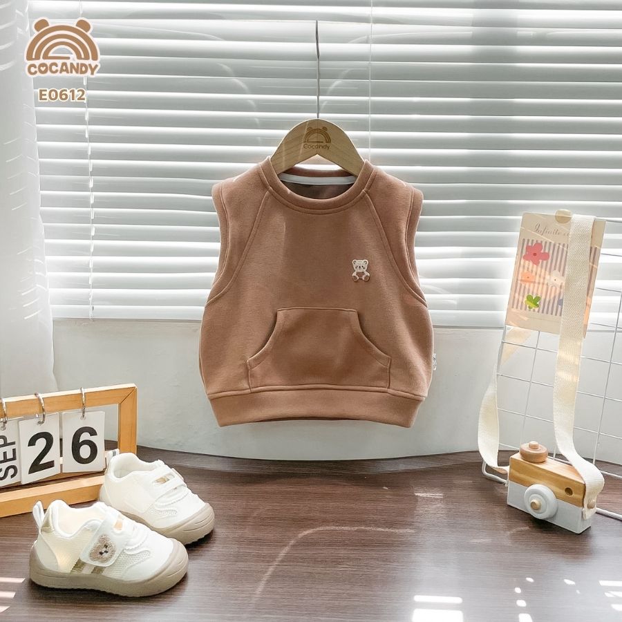 Áo gile nỉ NÂU túi bụng trơn