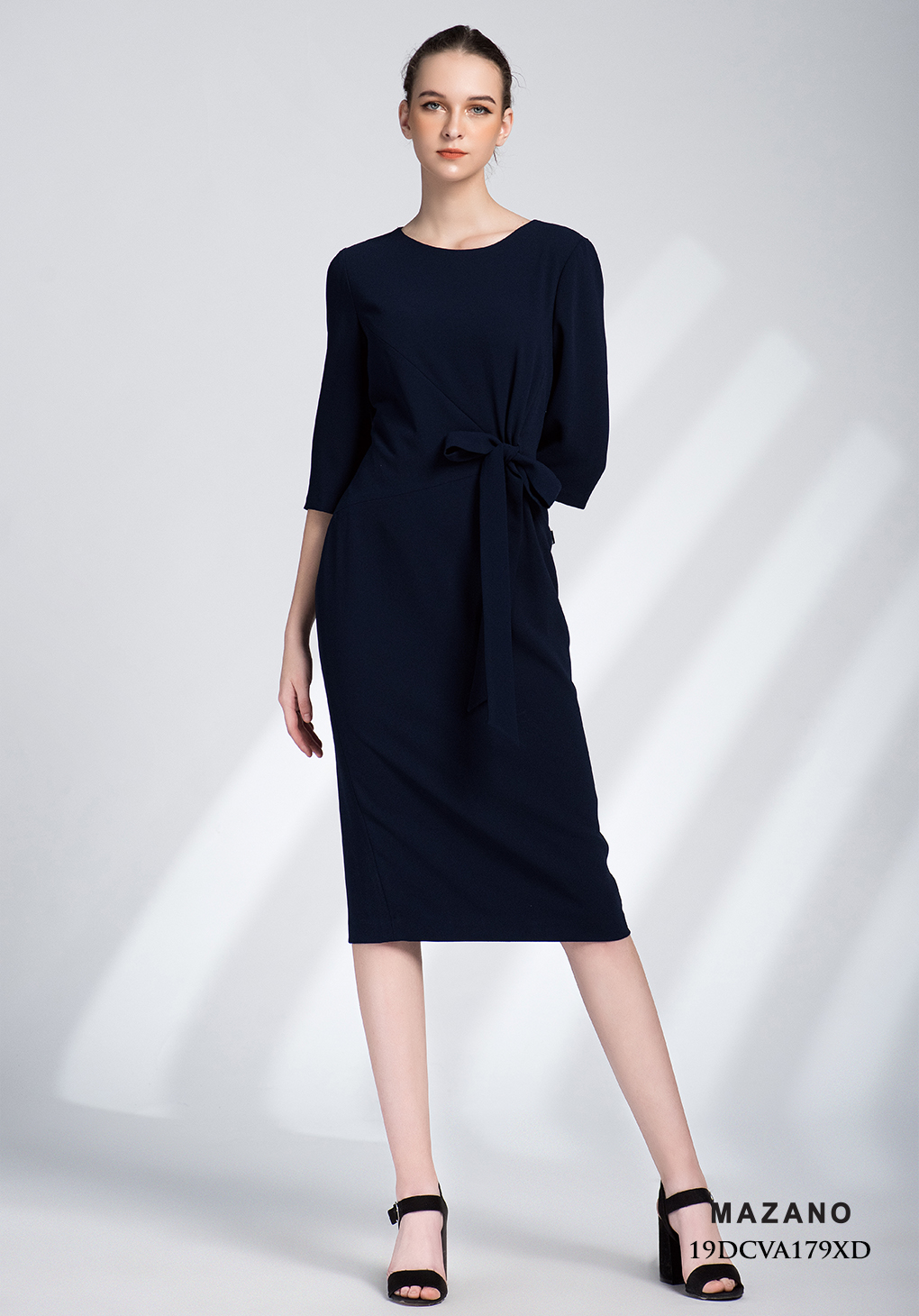 Đầm xanh ôm tay lỡ thắt nơ eo_thumbnail_2