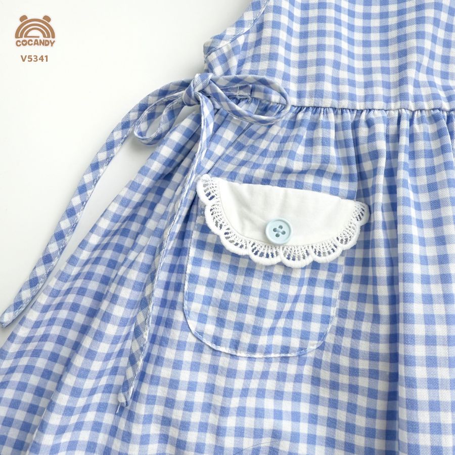 Váy cộc caro XANH sát nách cổ sen phối ren_thumbnail_3