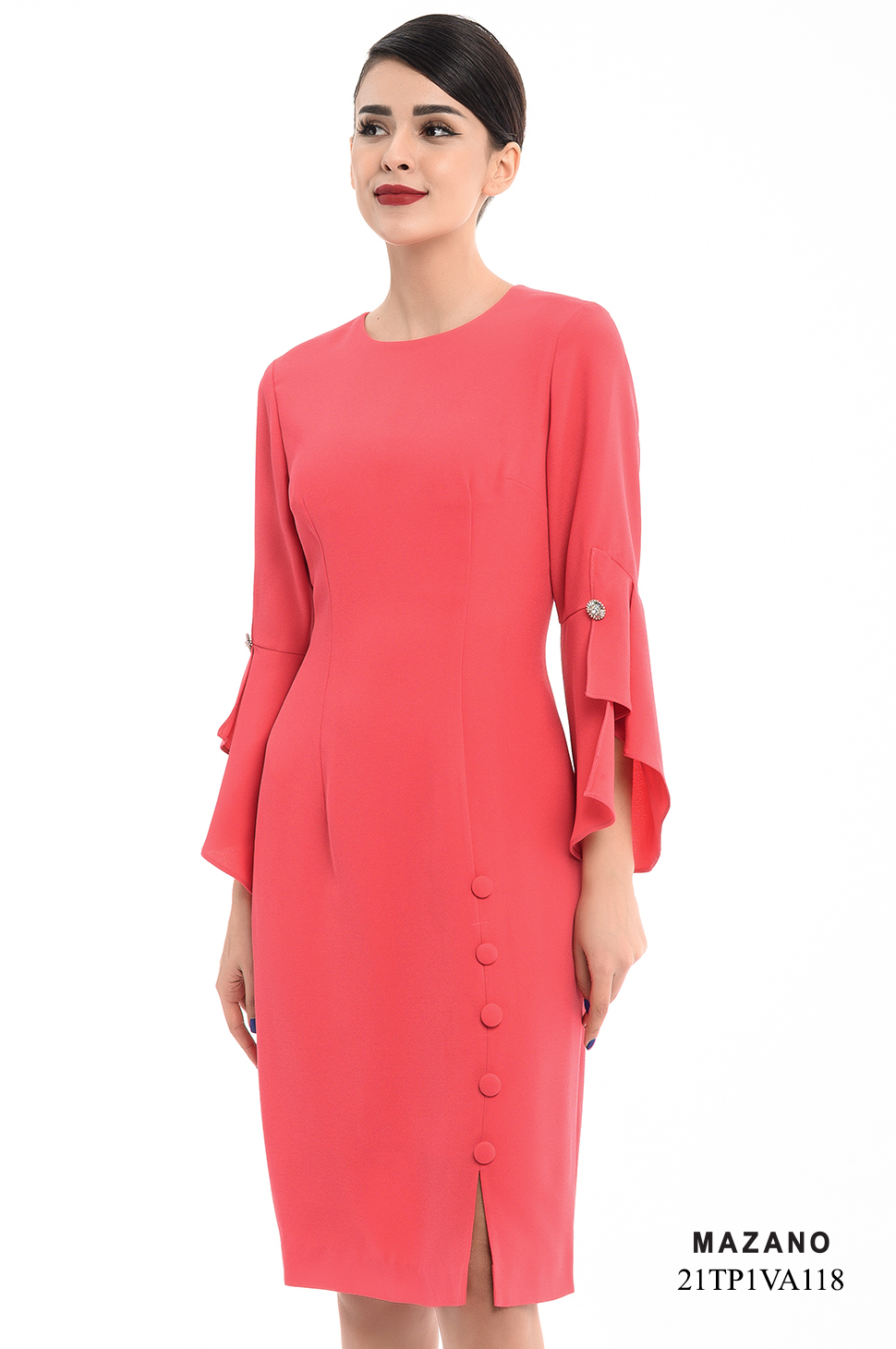 Đầm cam ôm tay loe đính cúc dọc sườn_thumbnail_3