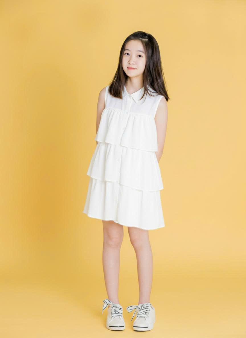 Váy thô trắng sơ mi 3 tầng