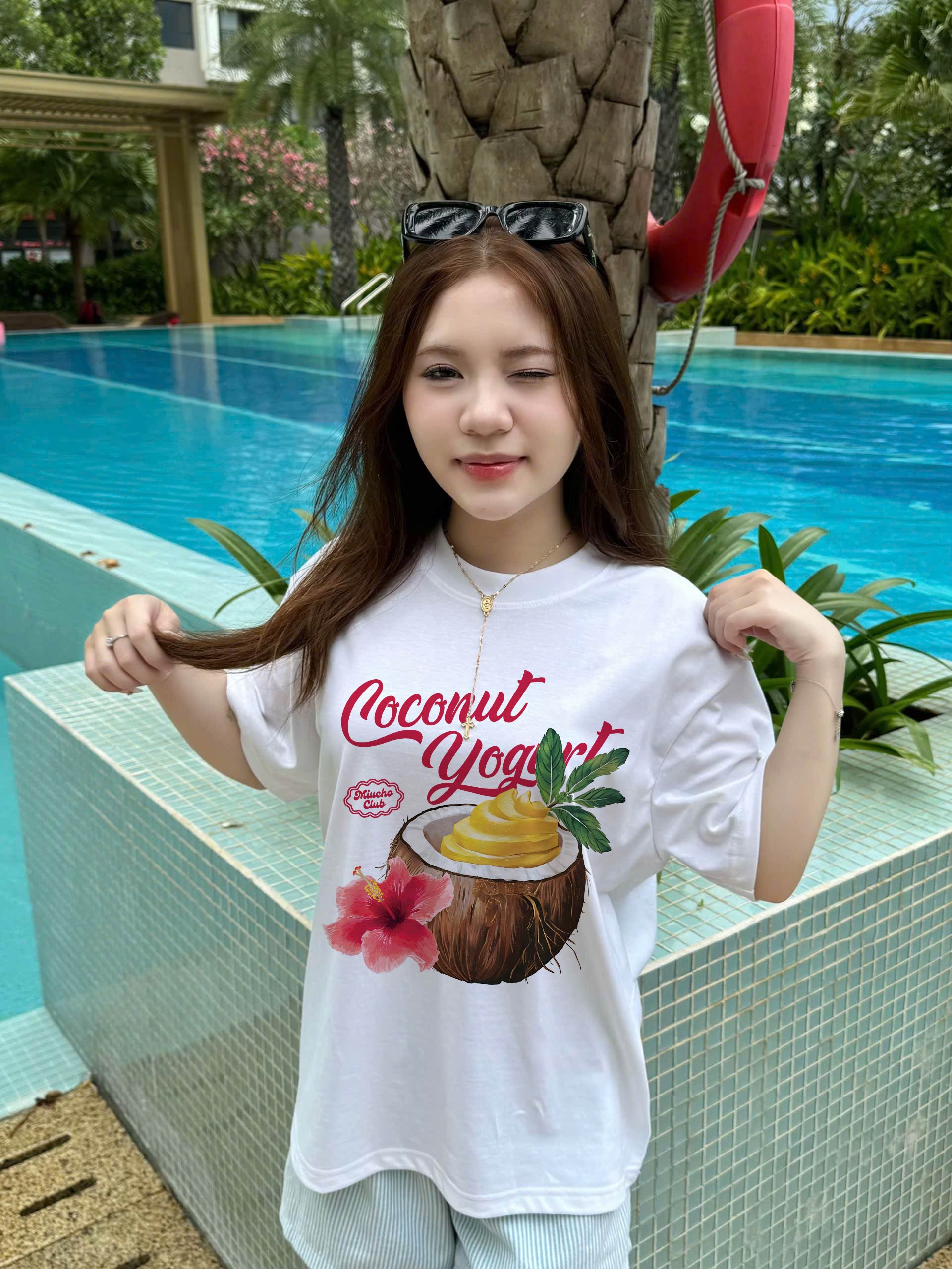 Áo thun boxy hè biển 2251 Miucho cổ tròn vải cotton 2c 250gsm đứng form in mix_thumbnail_4