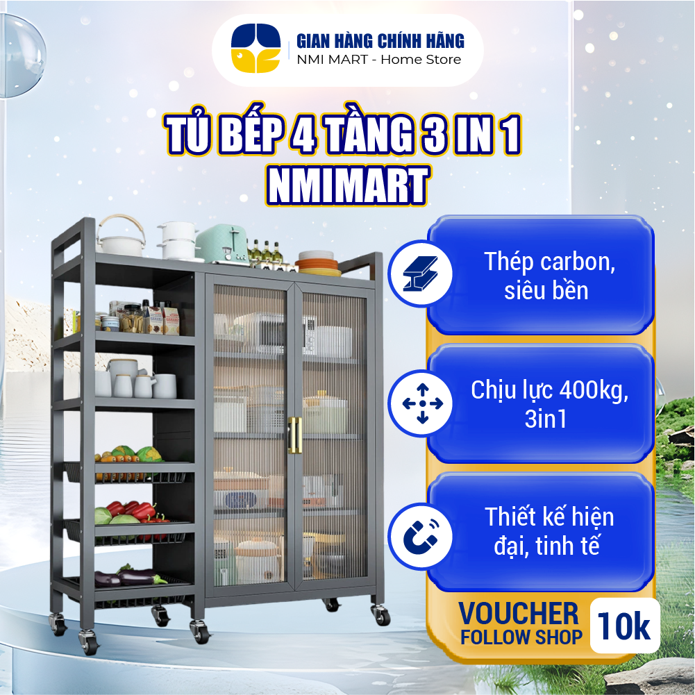 Tủ Bếp 4 Tầng NMIMART khung thép nhập khẩu CARBON cao cấp, chịu Lực 3in1 sơn tĩnh điện Sang Trọng - 28671680699