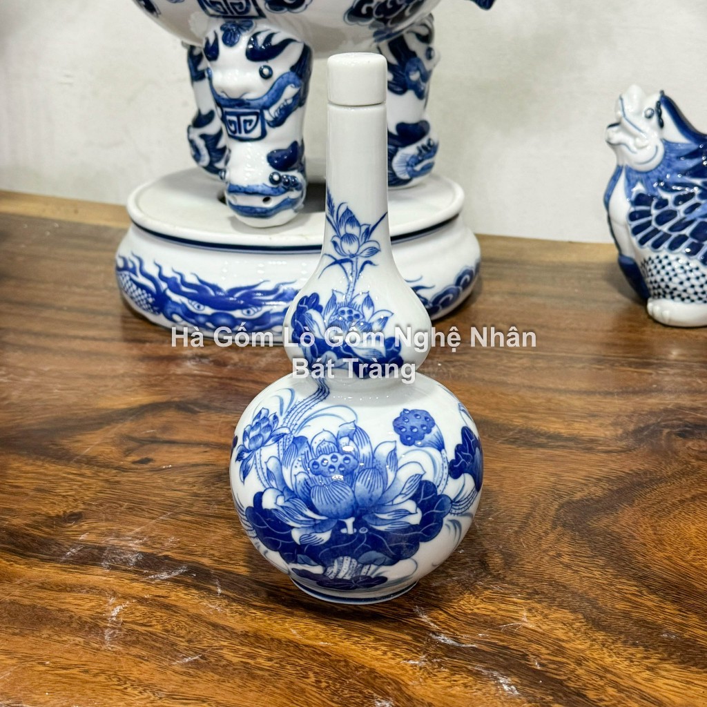 Nậm Rượu Thờ Cúng - Bình Rượu Thờ Cúng Bát Tràng 2 Bầu Men Trắng Chuẩn Bát Tràng - MEN TRẮNG