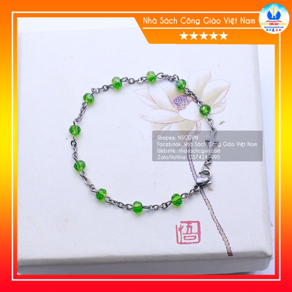 Lắc Mân Côi phale xanh lá 4ly N5-9 Tràng hạt đeo tay - Quà tặng Công Giáo, GIÁNG SINH, Lễ quan thầy, sinh nhật_thumbnail_1