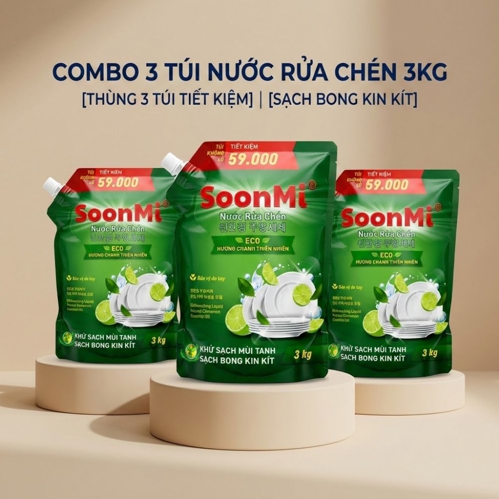 1 Thùng 3 Túi Nước Rửa Chén Soonmi Hương Chanh 3kg