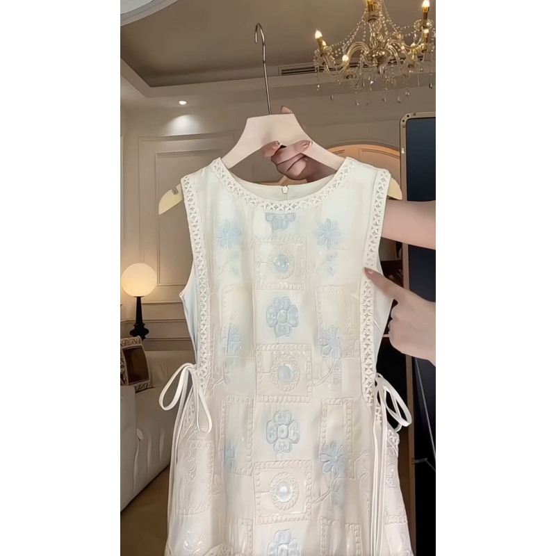 Đầm sát nách ren sóng 2 lớp màu kem, váy ren lượn sóng phối tơ Logastore_L201_thumbnail_5