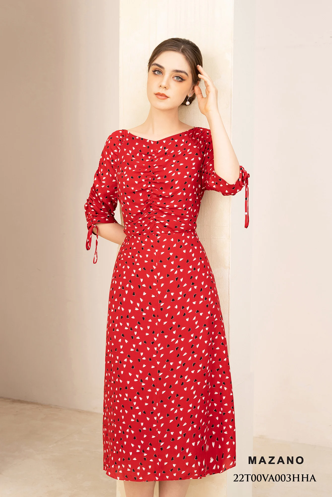 Đầm đỏ họa tiết nhún ngực_thumbnail_3