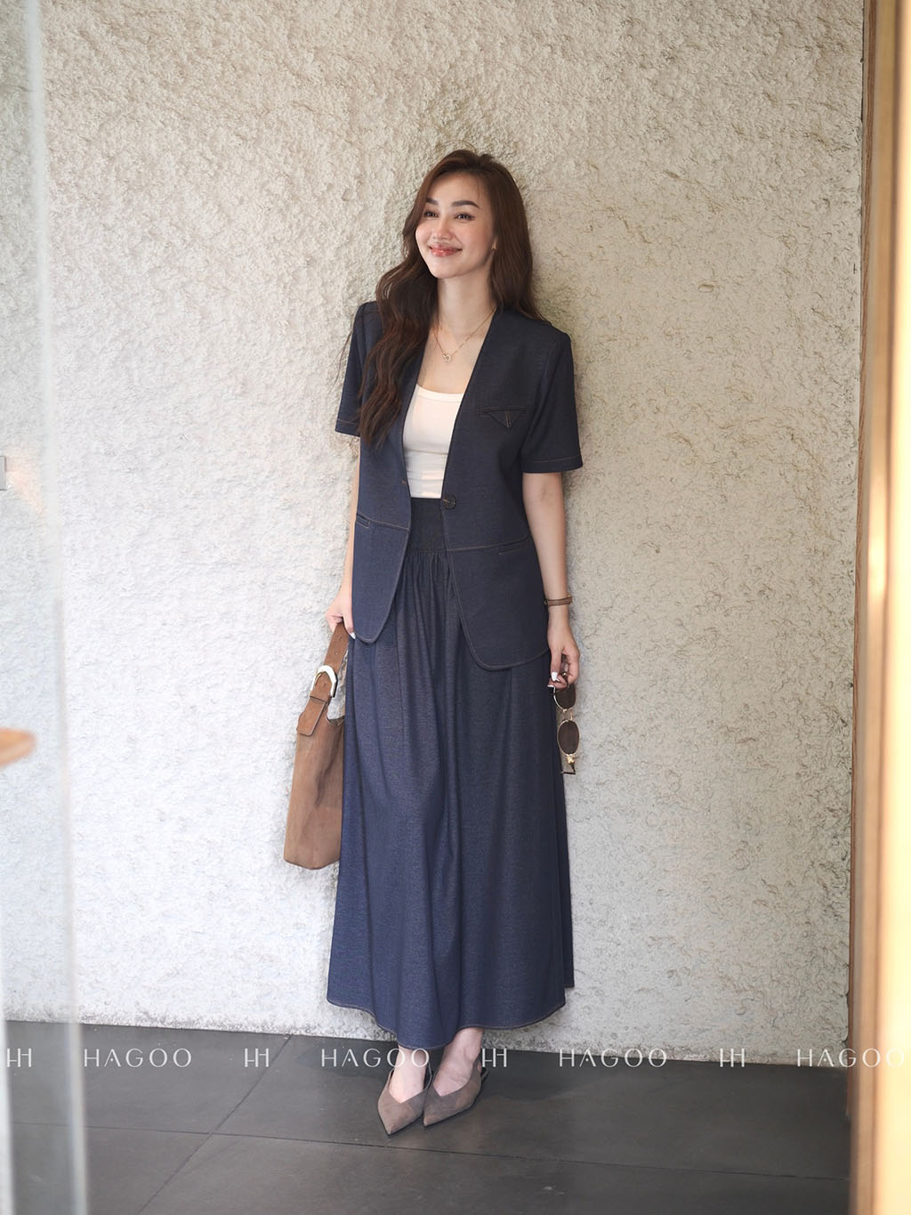 Áo Blazer cộc tay bổ diễu HAGOO_thumbnail_15