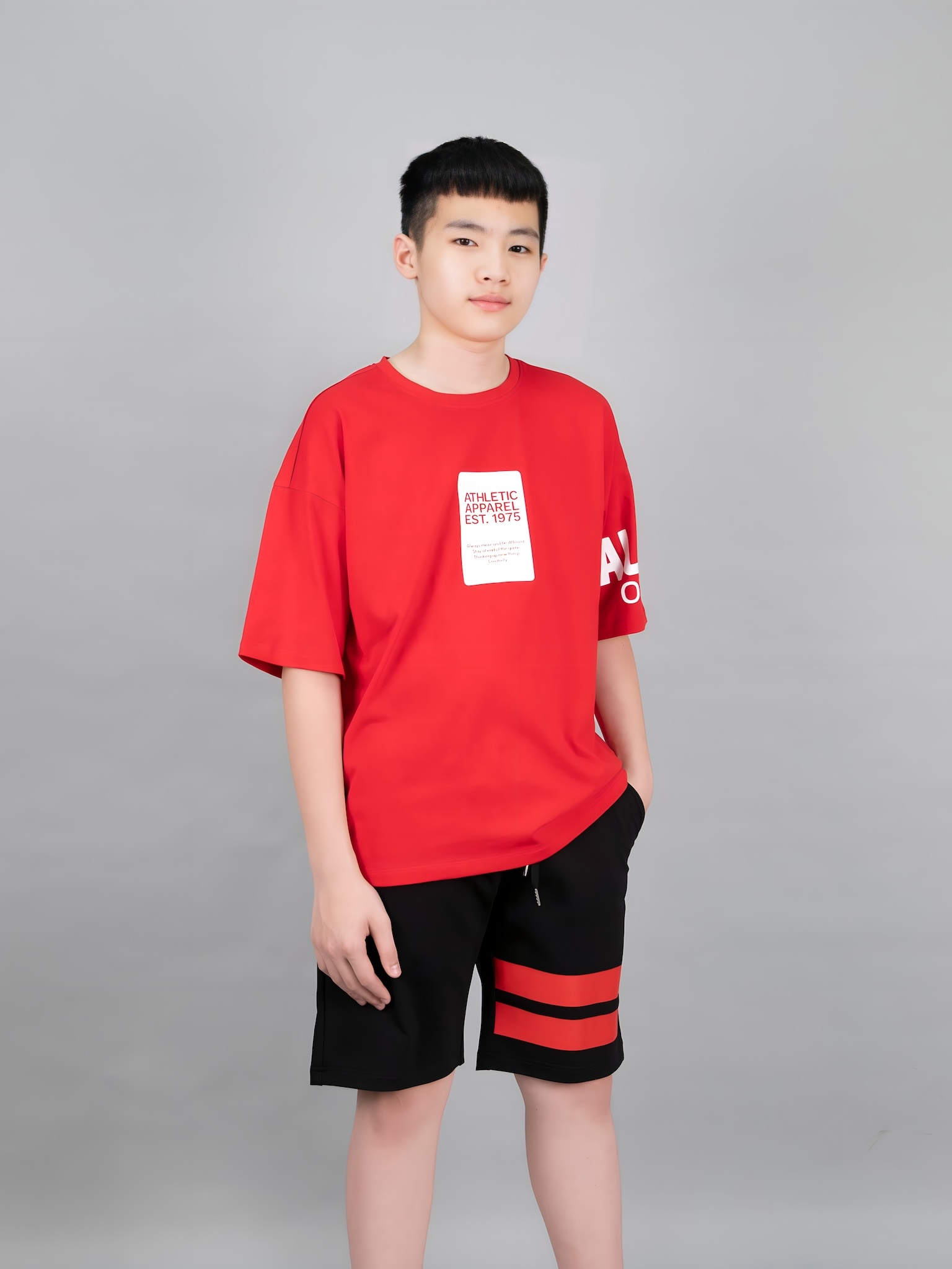 Quần short da cá đen in 2 sọc đỏ_thumbnail_4