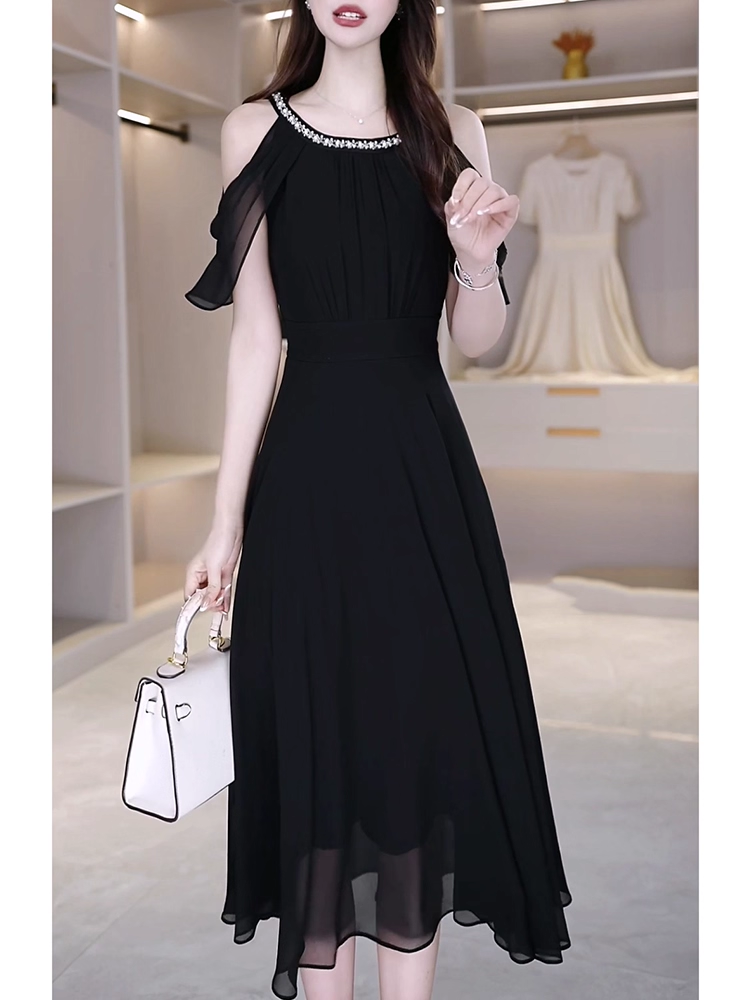 17446-Đầm voan xoè đen khoét vai cổ viền hạt ( voan, lót)_thumbnail_0