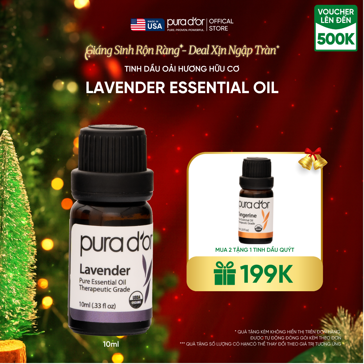 Tinh Dầu Oải Hương Hữu Cơ PURA D’OR Therapeutic Grade Lavender Essential Oil 10ML