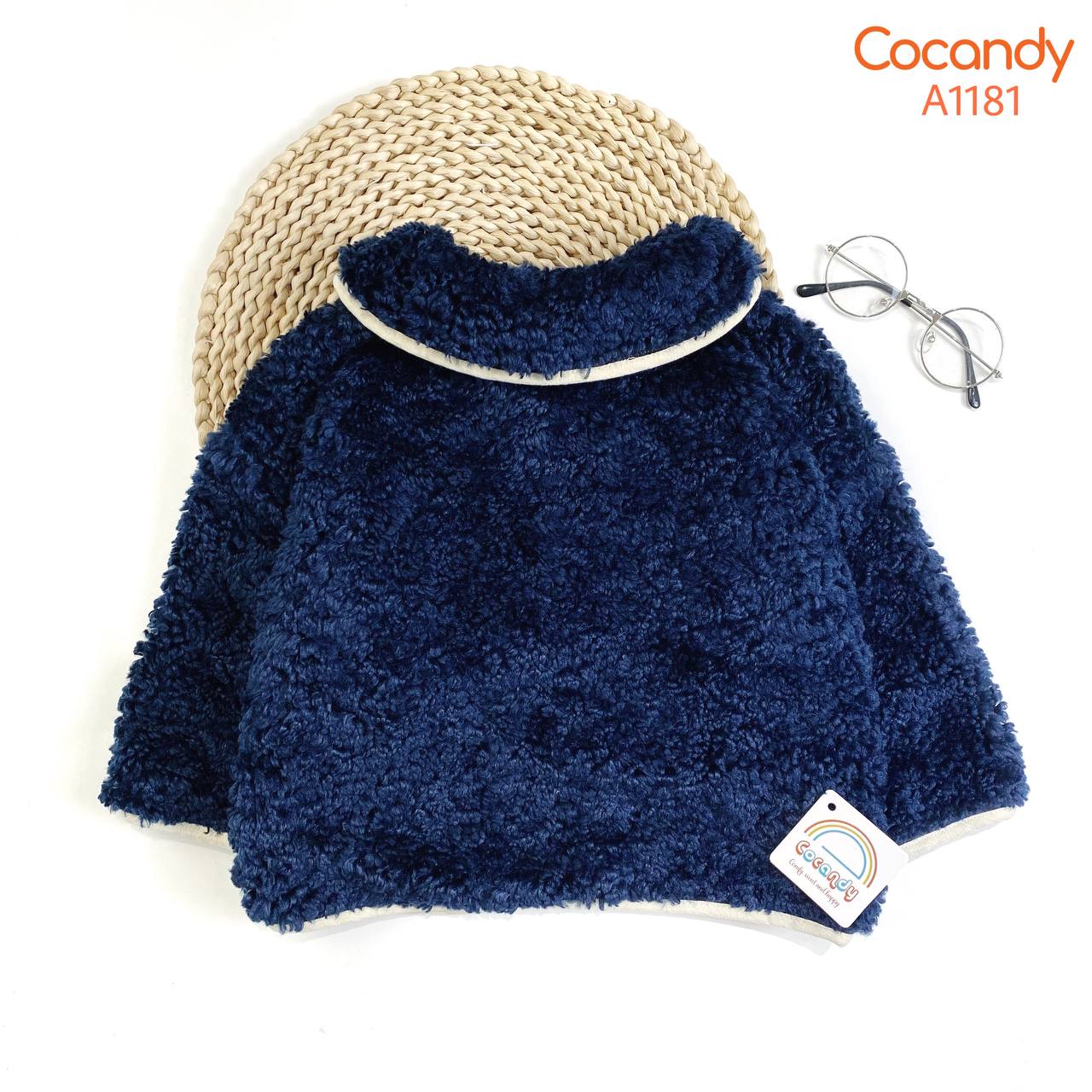 Áo khoác lông XANH THAN viền BE_thumbnail_1