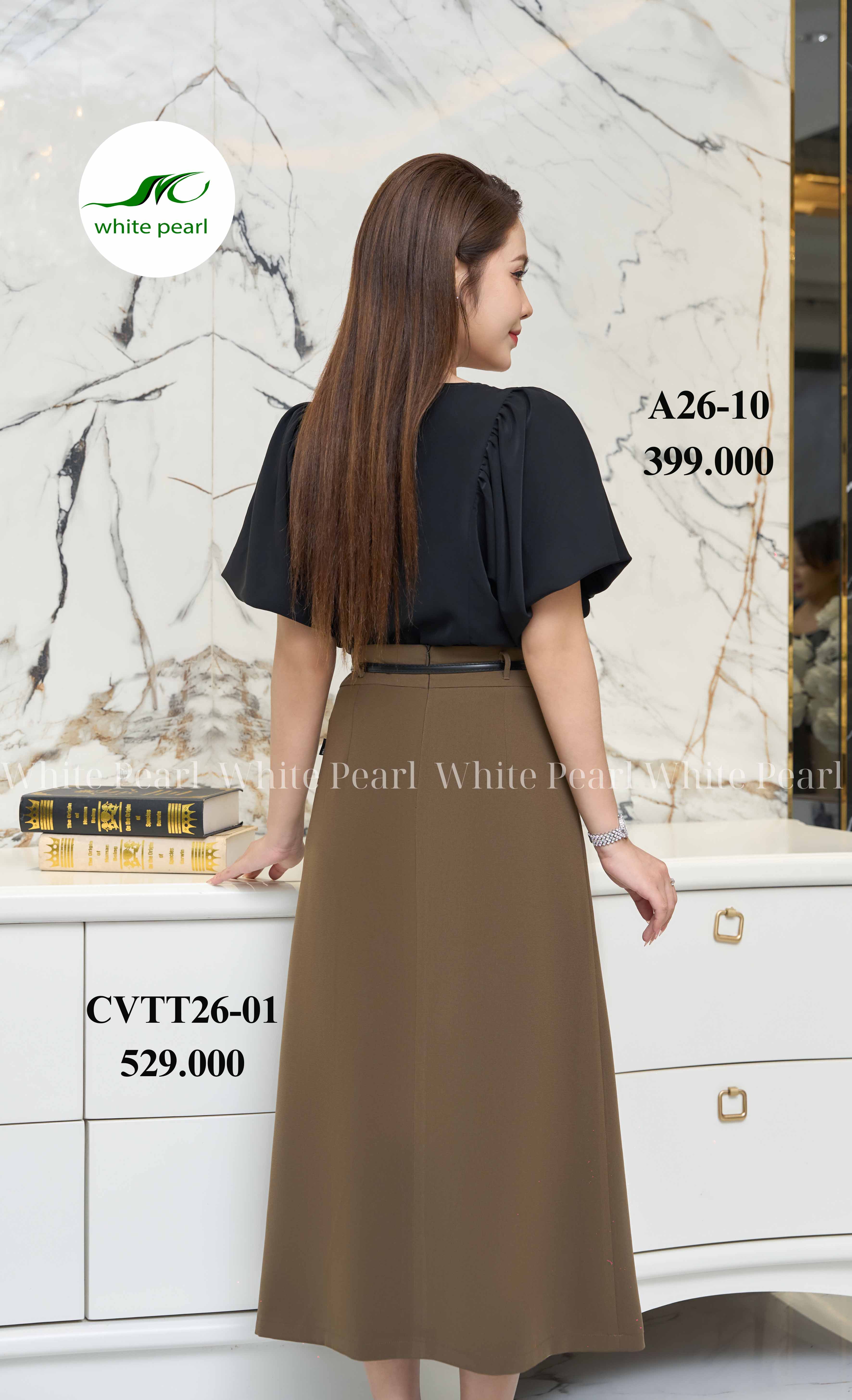 Chân váy thời trang xoè xếp 6 ly lệch thời trang công sở nữ cao cấp White Pearl_thumbnail_1