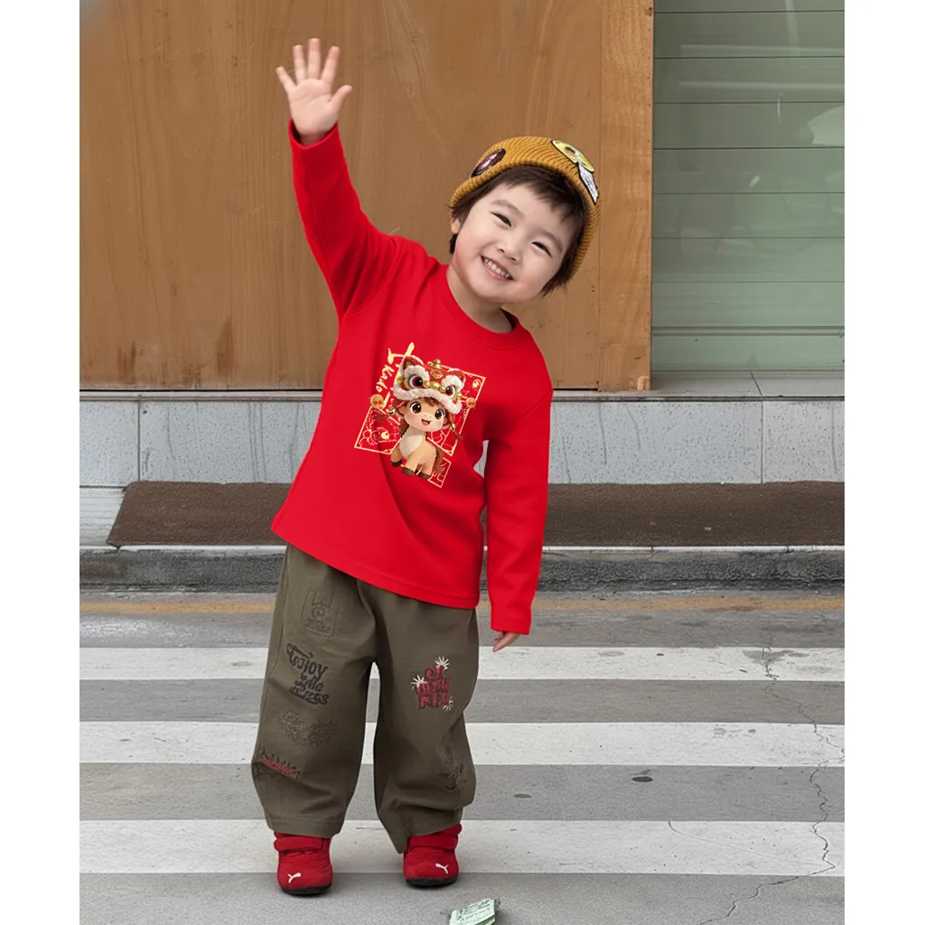 Áo thun Tết bé trai bé gái Ngựa Kỳ Lân Kado vải cotton thoáng mát tay dài cổ tròn 2983_thumbnail_5