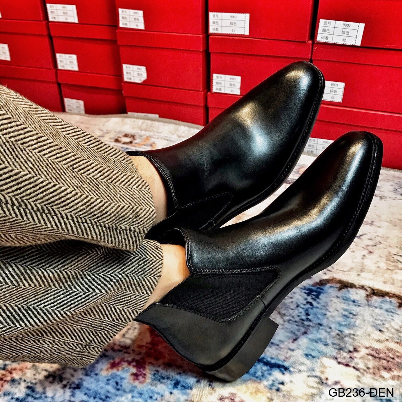 GB236 - Giày Chelsea Nam Da Heo Phong Cách Anh Quốc, Đế Cao Su Thoáng Khí, Màu Đen Kaki_thumbnail_24