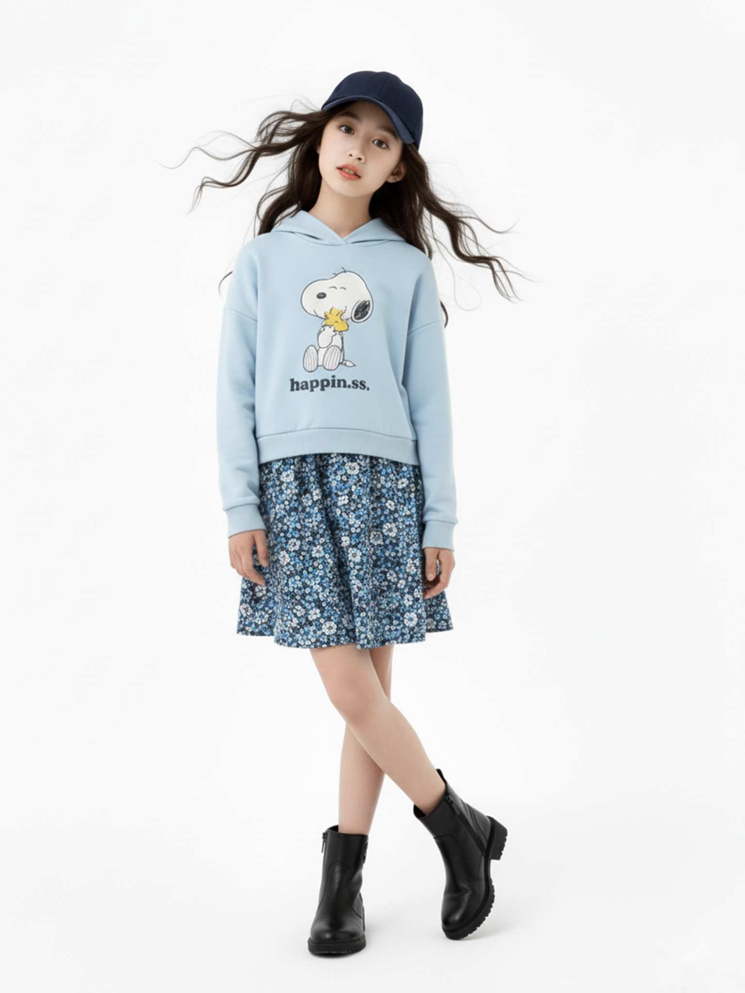 Váy nỉ xanh hình cún chân váy hoa_thumbnail_1