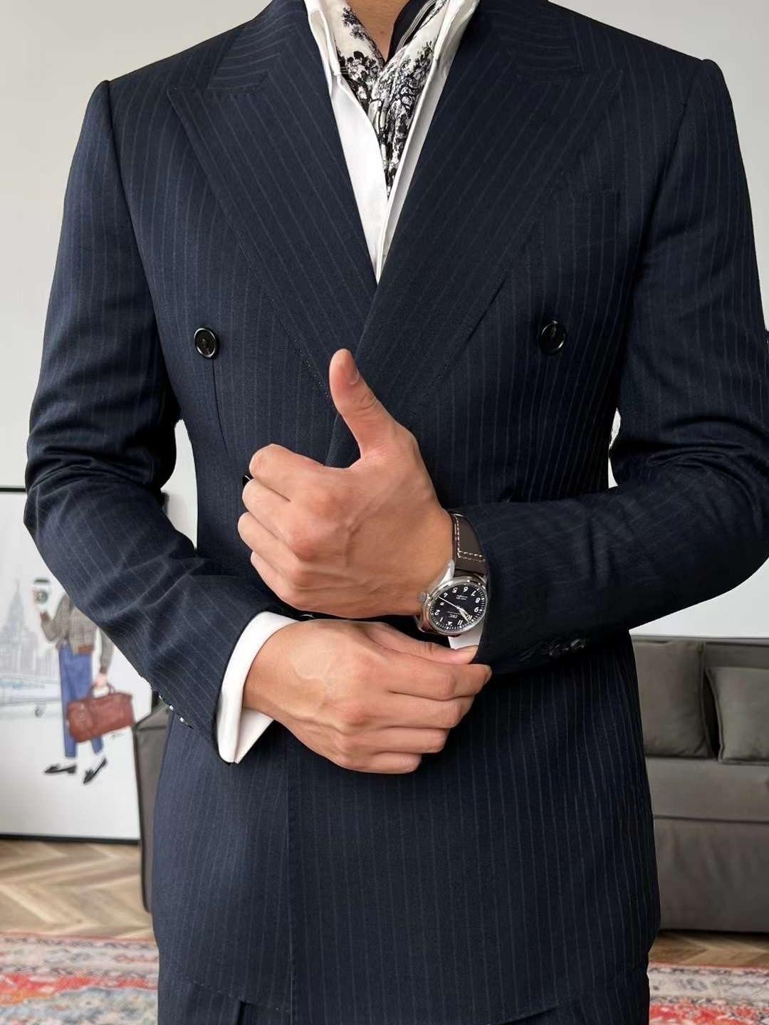 Navy Striped Suit – Double-Breasted Design_thumbnail_5