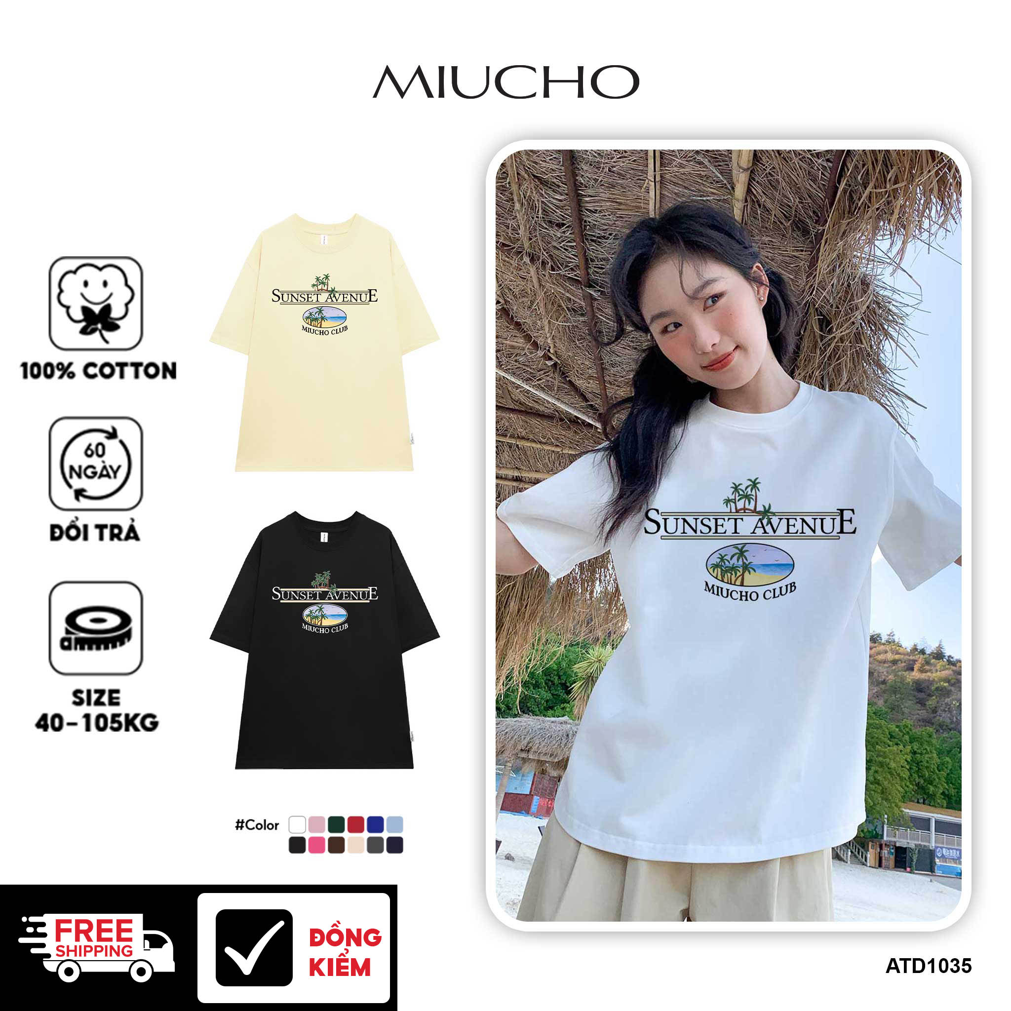 Áo thun form rộng unisex đi biển mùa hè xinh xắn ATD1035 Miucho tay lỡ cổ tròn in mix