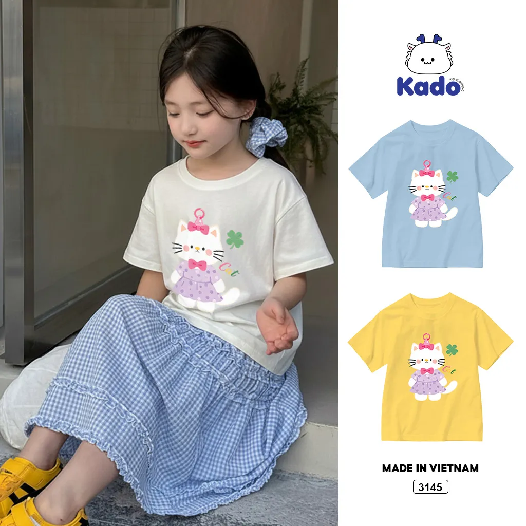 Áo thun bé gái Mèo con cute Kado 3145