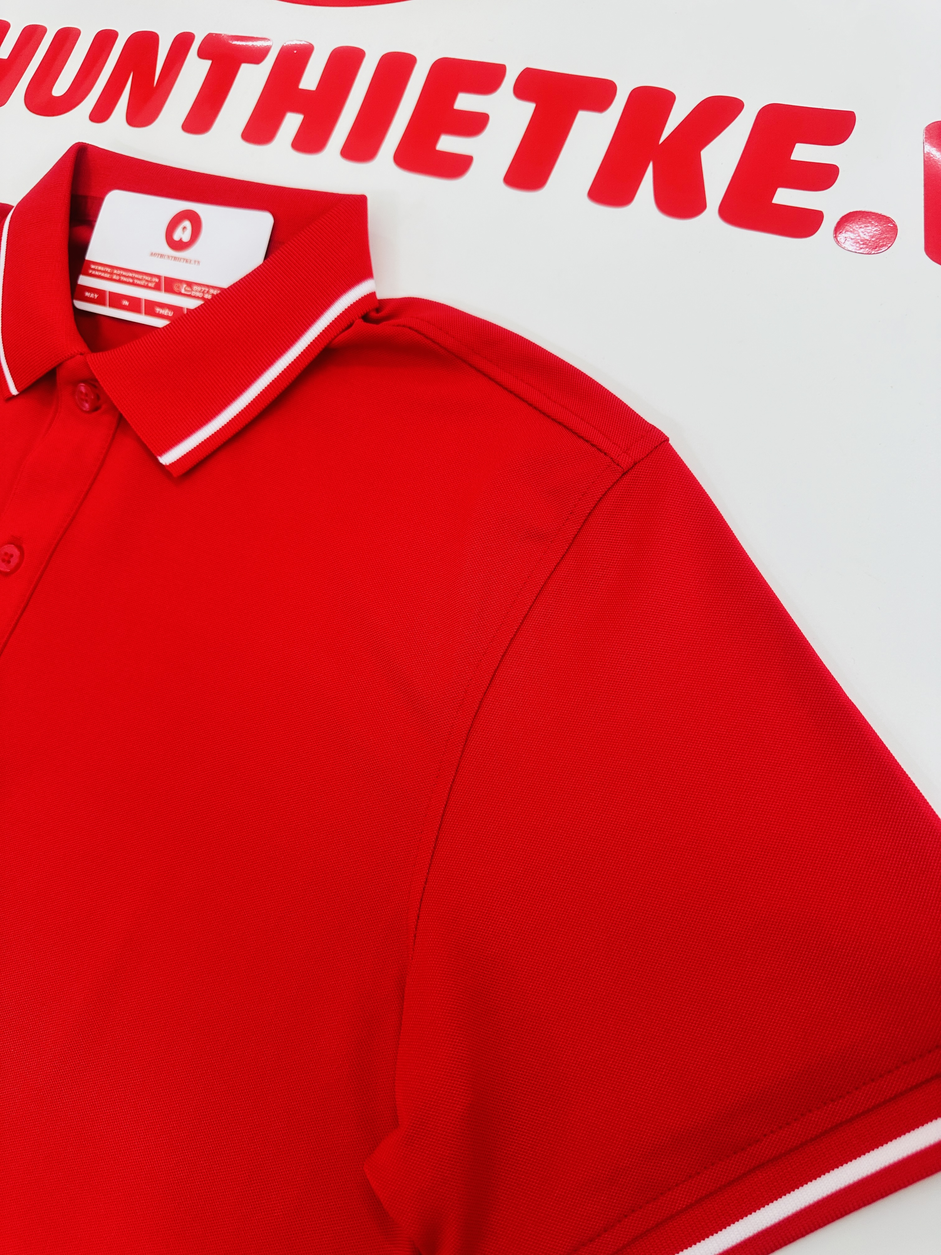 Áo Đồng Phục Polo 1 Sọc Đỏ Tươi_thumbnail_1