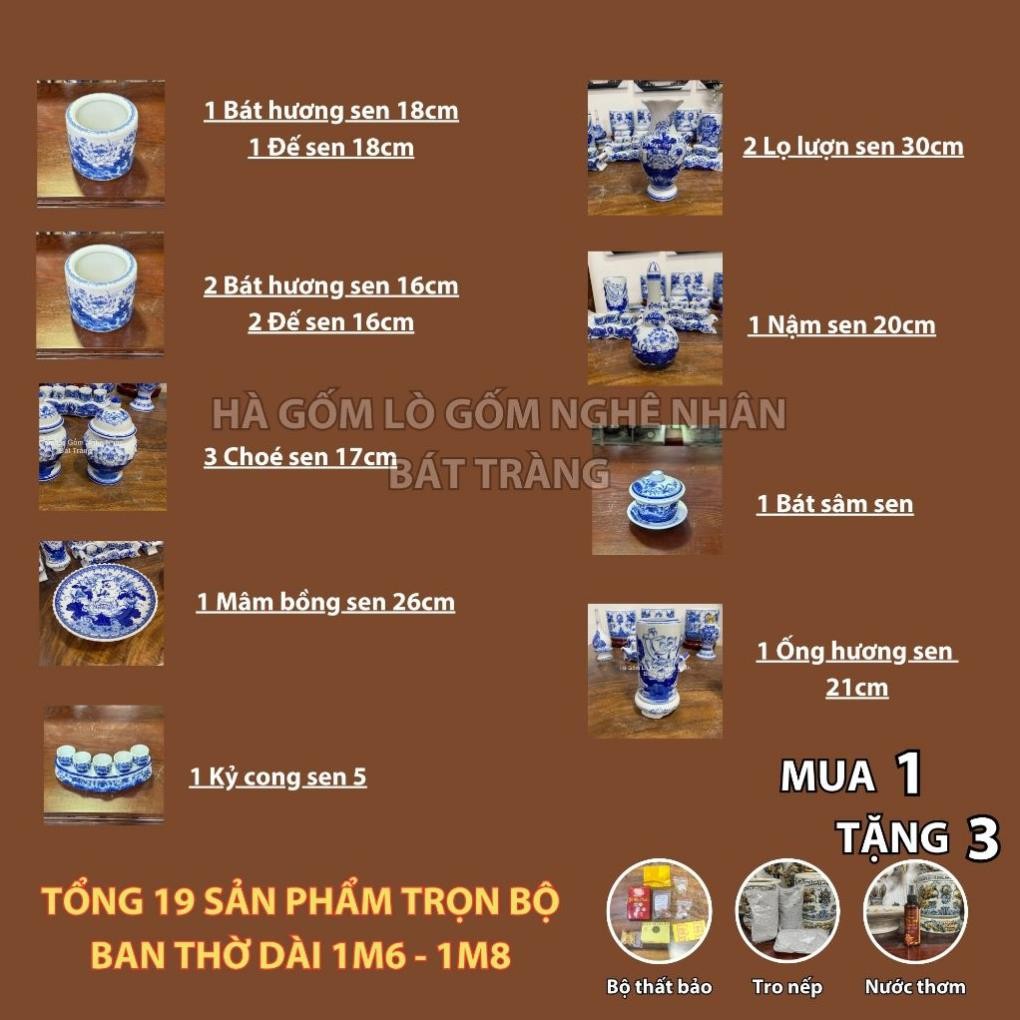 HG346 Đồ Thờ Cúng Bộ 19 món ban thờ 1M6 - 1M8 men lam nghệ nhân Bát Tràng chế tác TẶNG Thất Bảo, Tro Nếp_thumbnail_1