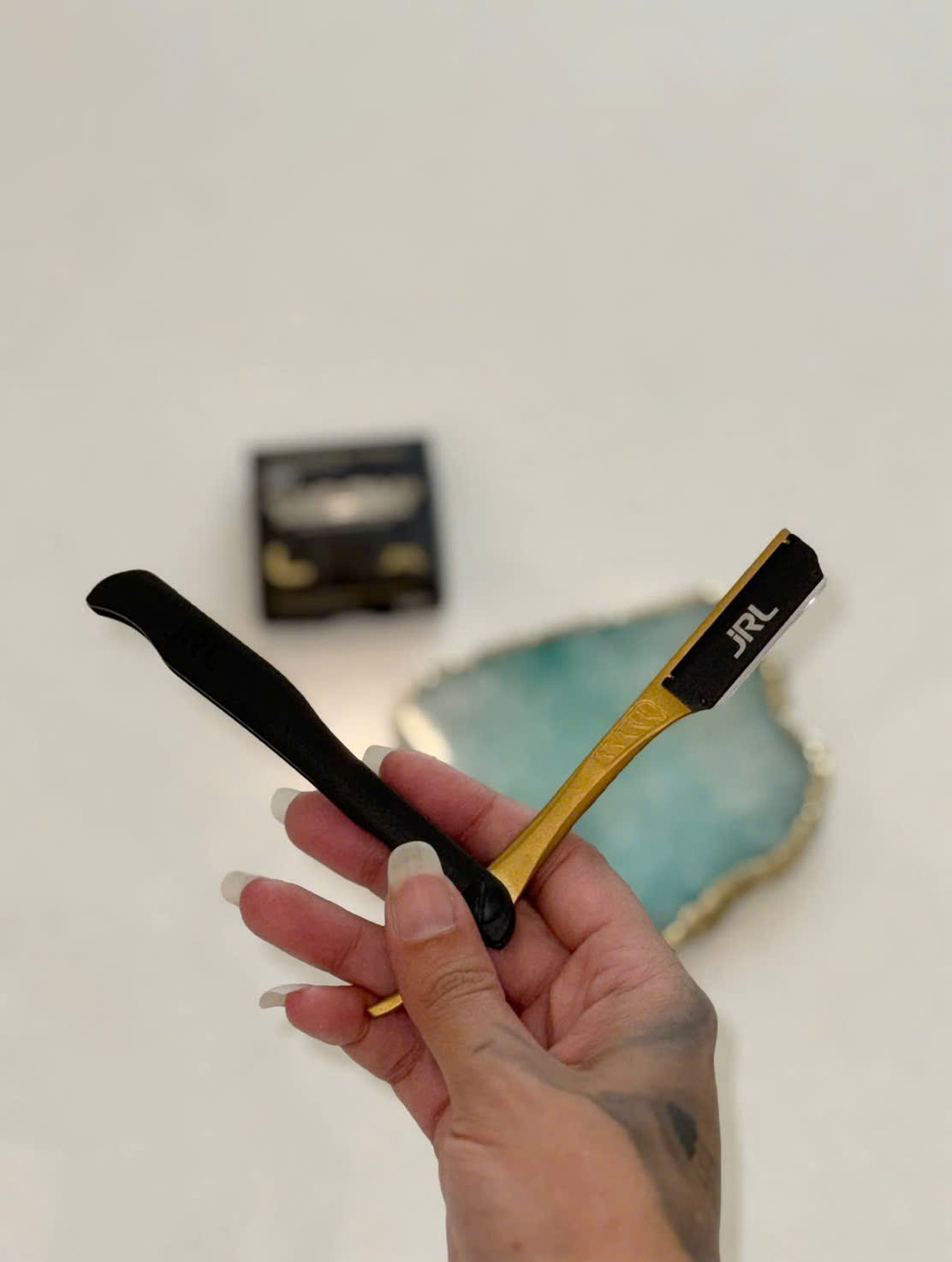 Cán dao cạo jRL chính hãng Black Magnetic Straight Edge Razor_thumbnail_1