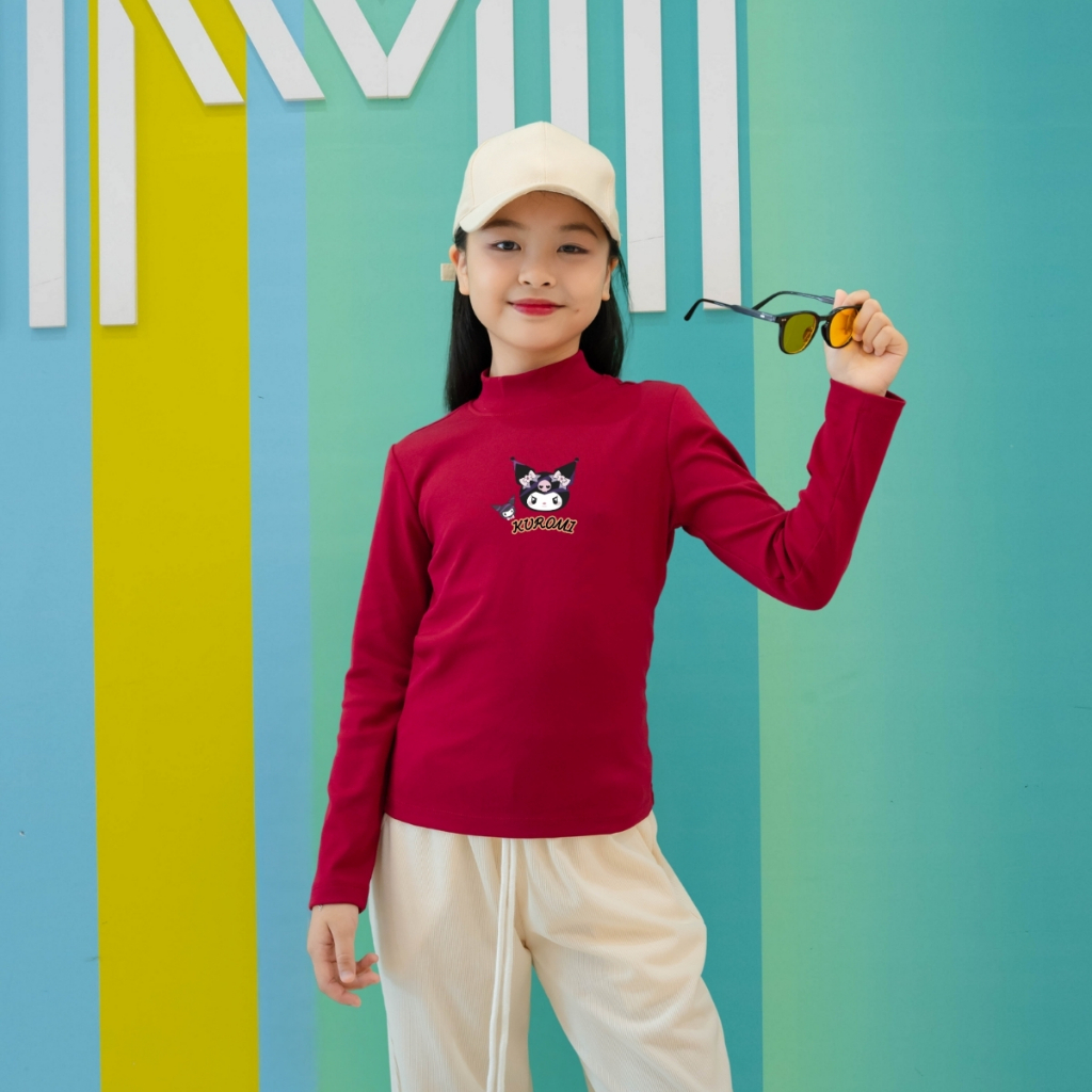 Áo thu đông bé gái tay dài cổ cao KUROMI chất borip 4 chiều - Áo giữ nhiệt nhiều màu Loza Kids CE2803
