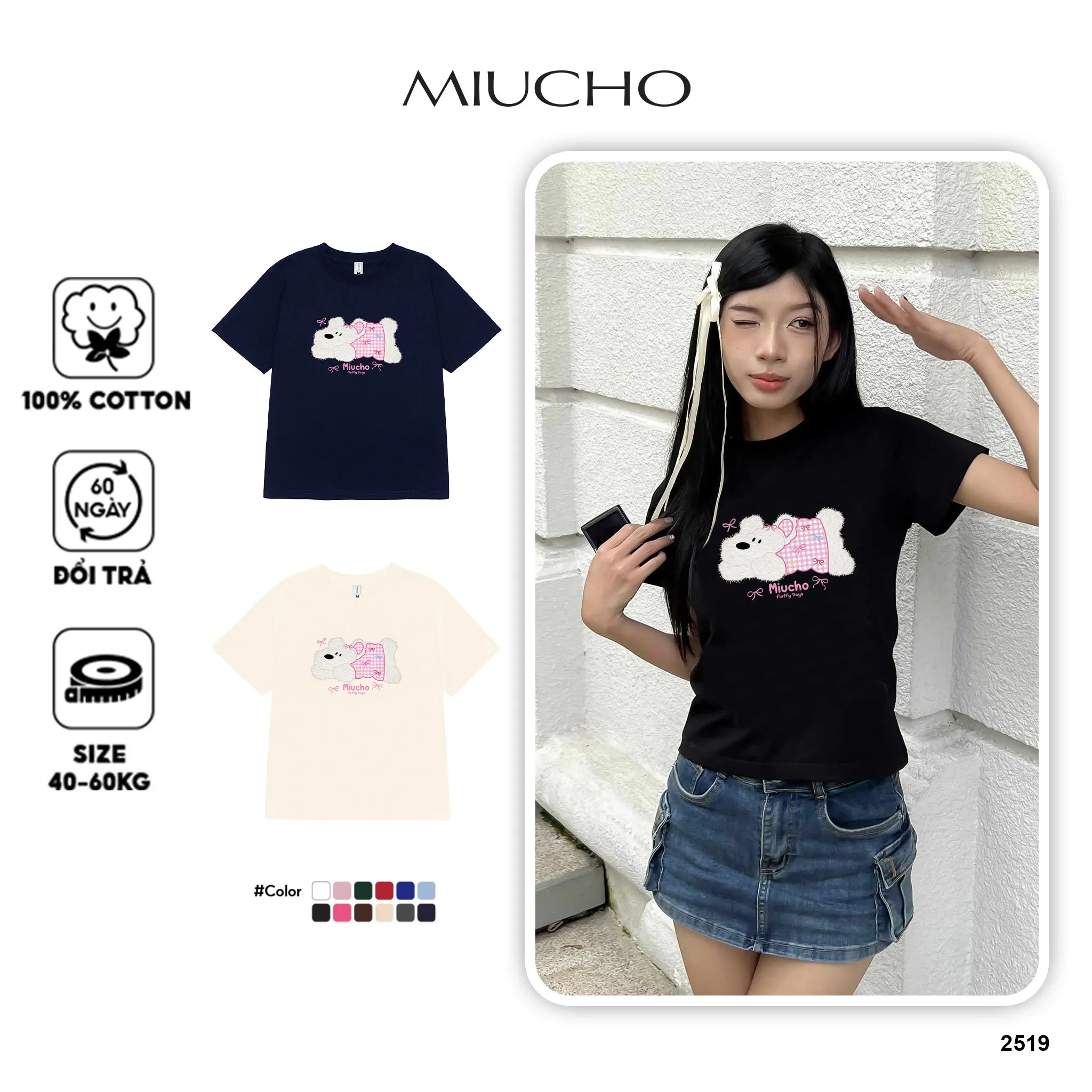 Áo baby tee nữ dễ thương in mix 2519 Miucho vải cotton co giãn thoáng mát cổ tròn tay ngắn_thumbnail_1