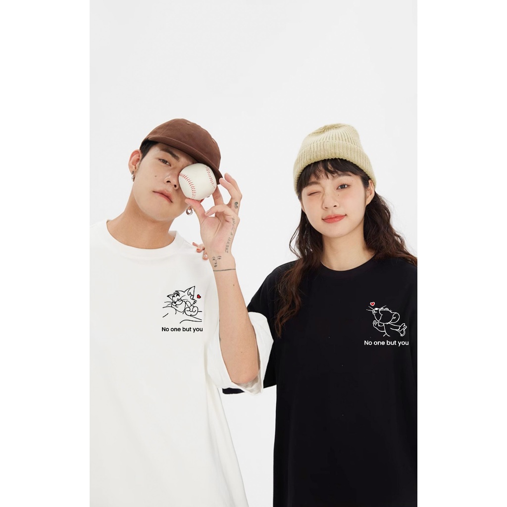 Áo thun couple form rộng cute hoạt hình unisex ATD1055 Miucho vải cotton tay lỡ cổ tròn in mix_thumbnail_2