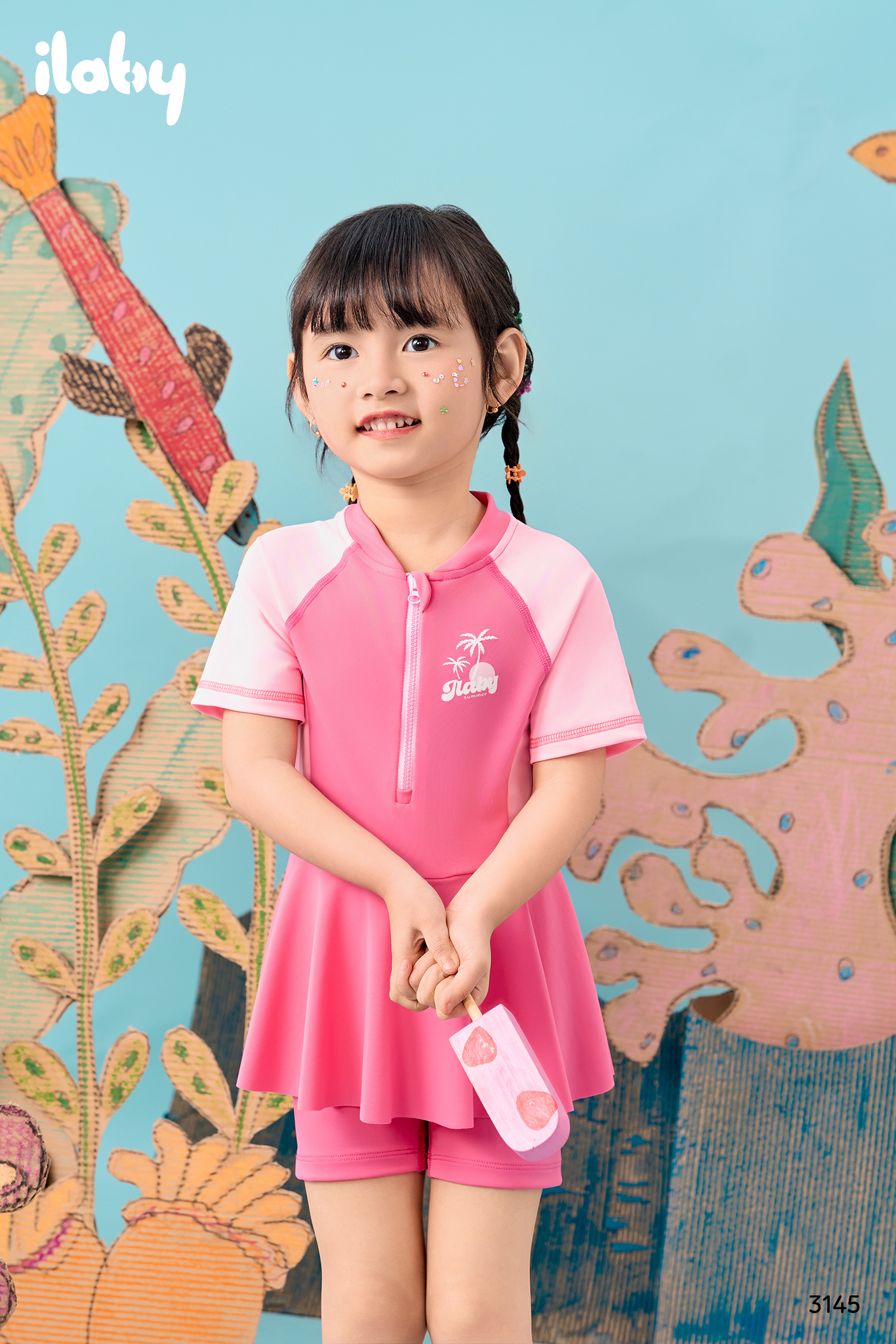 Bộ bơi phối màu váy liền quần lửng