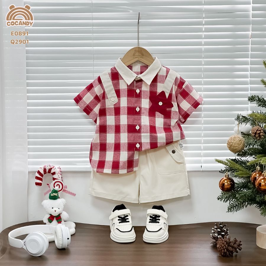 Áo cộc caro ĐỎ phối ngôi sao