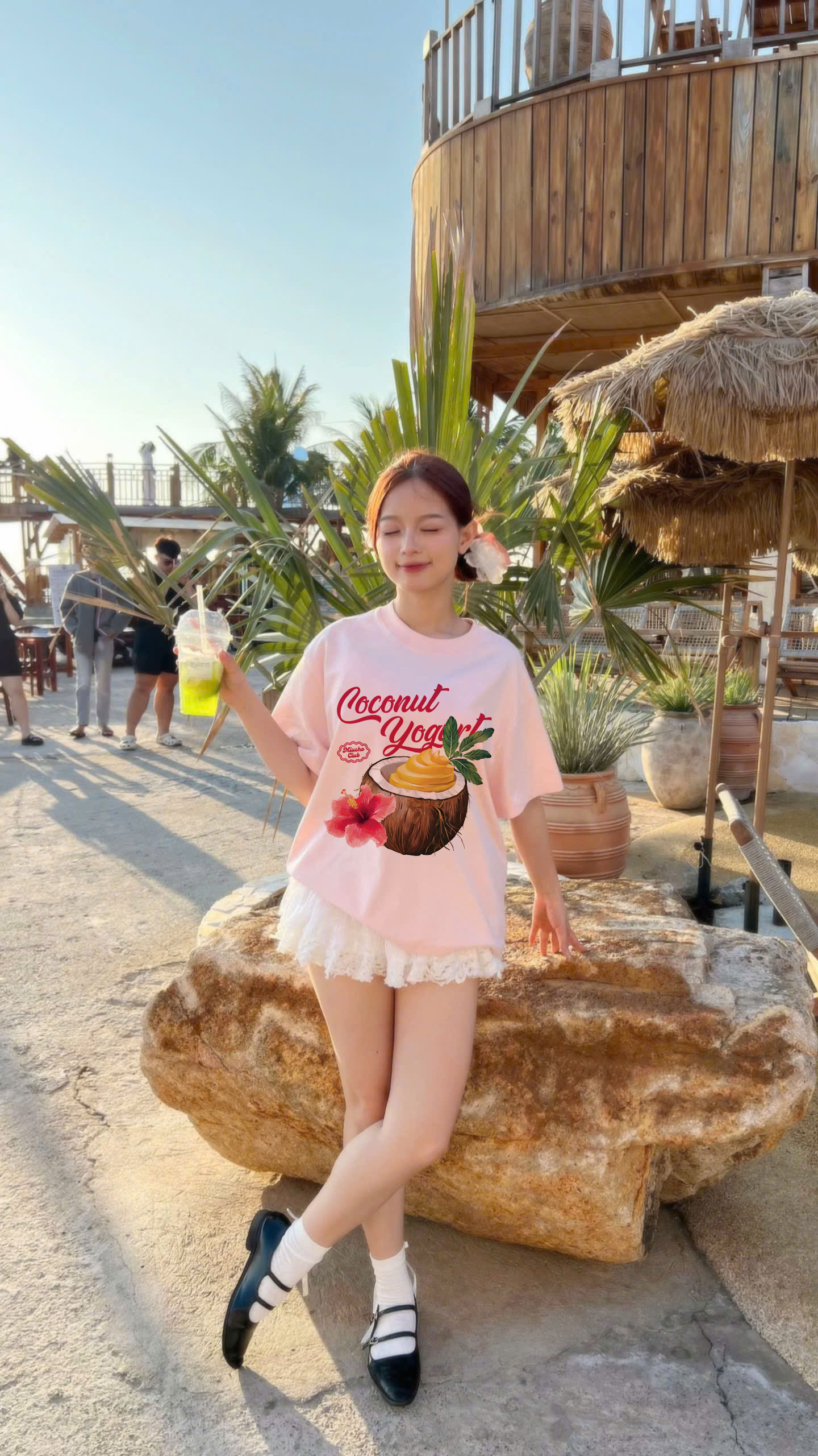 Áo thun boxy hè biển 2251 Miucho cổ tròn vải cotton 2c 250gsm đứng form in mix_thumbnail_2