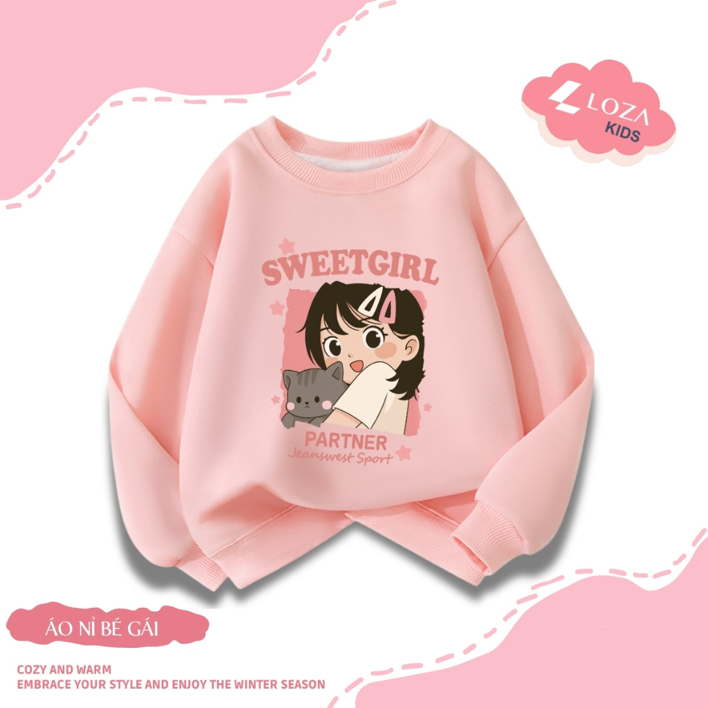 Áo sweater bé gái SWEET GIRL, PRETTY GIRL - Áo nỉ trẻ em cổ tròn size từ 15-40kg  Loza Kids IN003_thumbnail_5