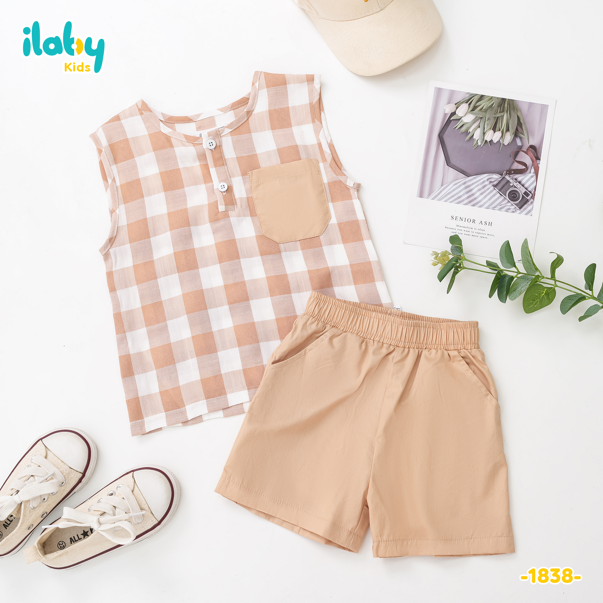 Bộ bé trai áo caro quần cộc_thumbnail_3