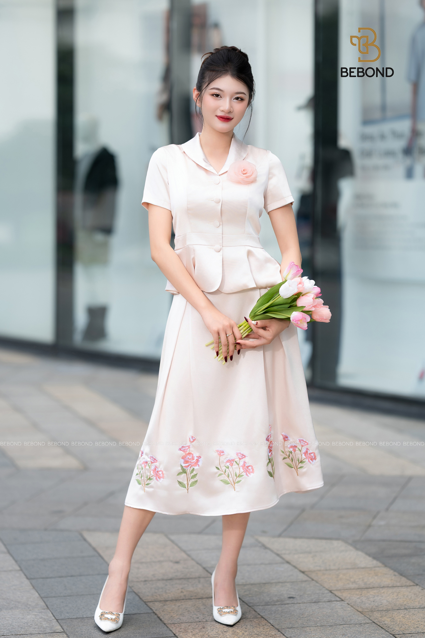 Set vest PATIA hoa thêu màu BEIGE HỒNG_thumbnail_2