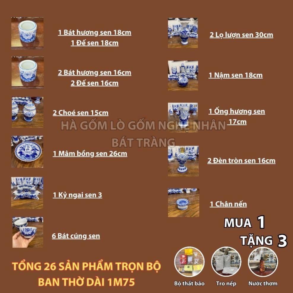 HG365 Đồ Thờ Cúng Bộ 26 món ban thờ 1M75 men lam nghệ nhân Bát Tràng chế tác TẶNG Thất Bảo, Tro Nếp_thumbnail_1
