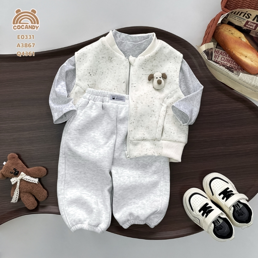 Quần dài nỉ XÁM trơn bom gấu