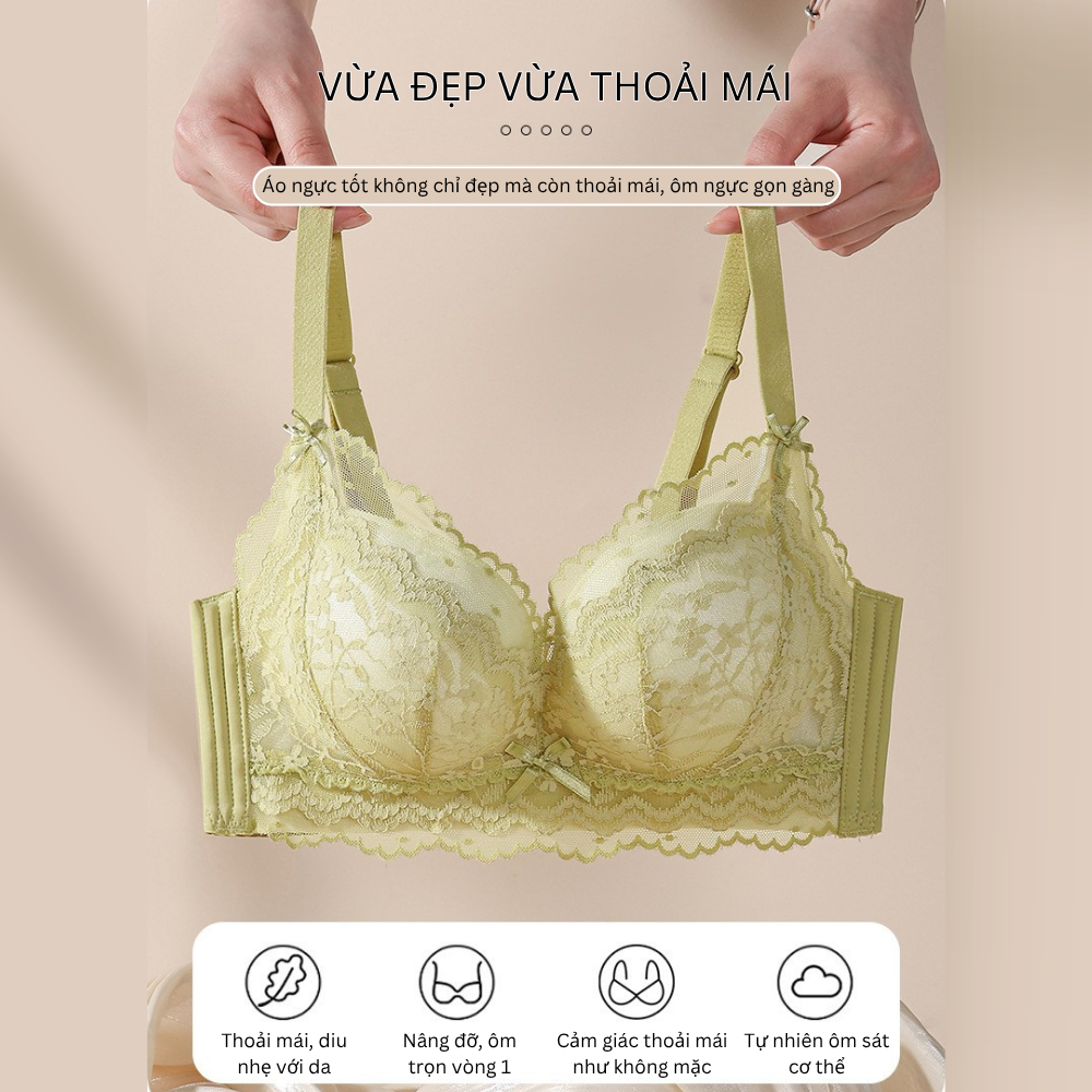 [Mã B72] Áo Ngực Nữ Ren Đệm 5cm Cao Cấp Áo Lót Nữ Ren Mềm Mại Nâng Dẩy Không Gọng Vikam Size 34-38 Màu Đen Hồng Kem Xanh_thumbnail_5