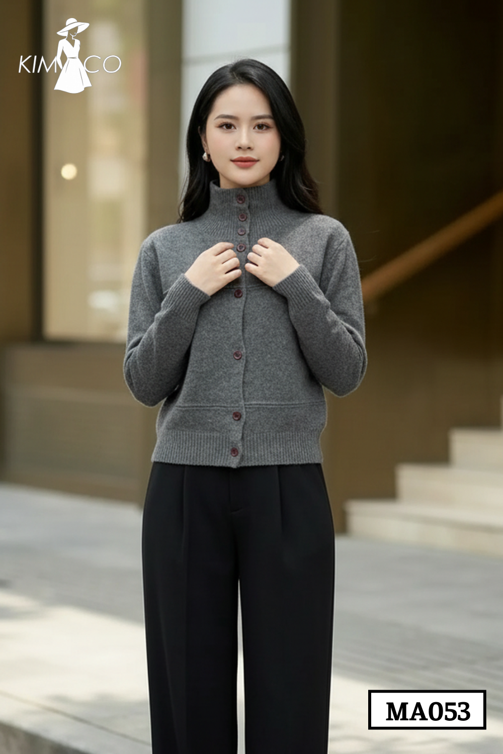 Áo Len Cài Nút Cổ Trụ Màu Ghi - MA053