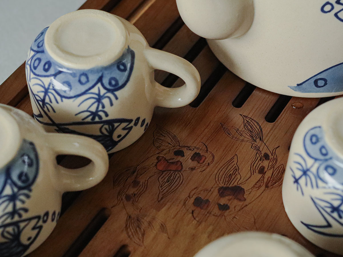 Khay trà gỗ kiểu Nhật Jomos họa tiết con cá J000363_thumbnail_2