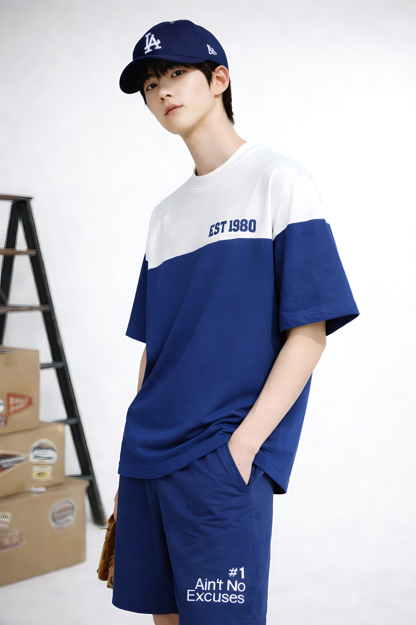 Quần short nỉ bé trai màu coban in chữ trắng