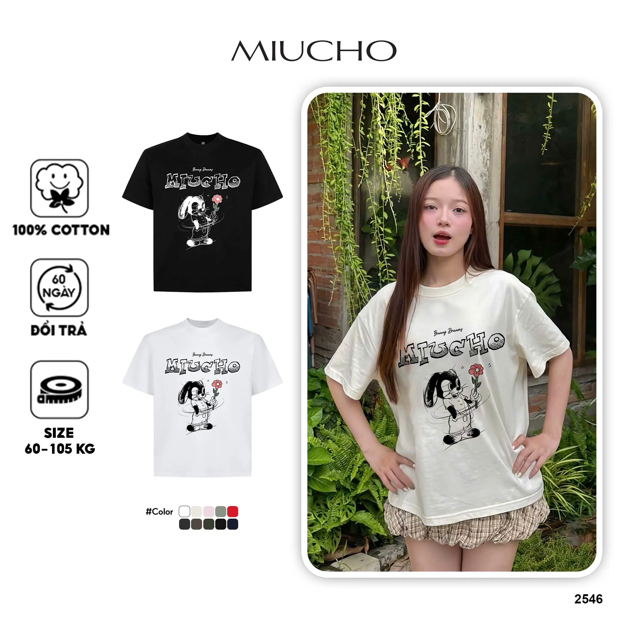 Áo thun boxy nữ hoạt hình dễ thương 2546 Miucho chất vải cotton co giãn thoáng mát mềm mịn in mix_thumbnail_1