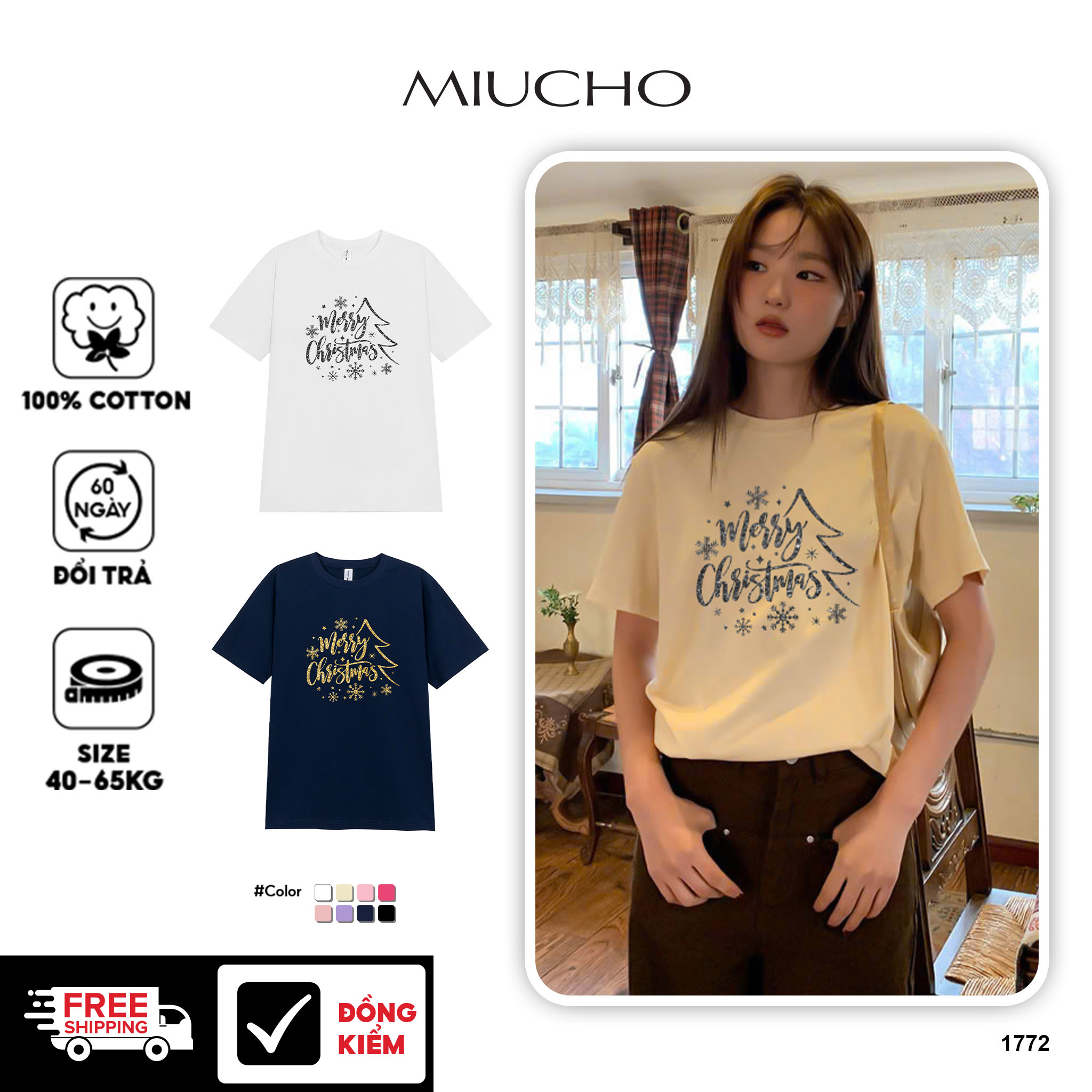 Áo thun nữ giáng sinh noel form vừa regular vải cotton 4c thoáng mát 1772 Miucho Chic Chic in mix