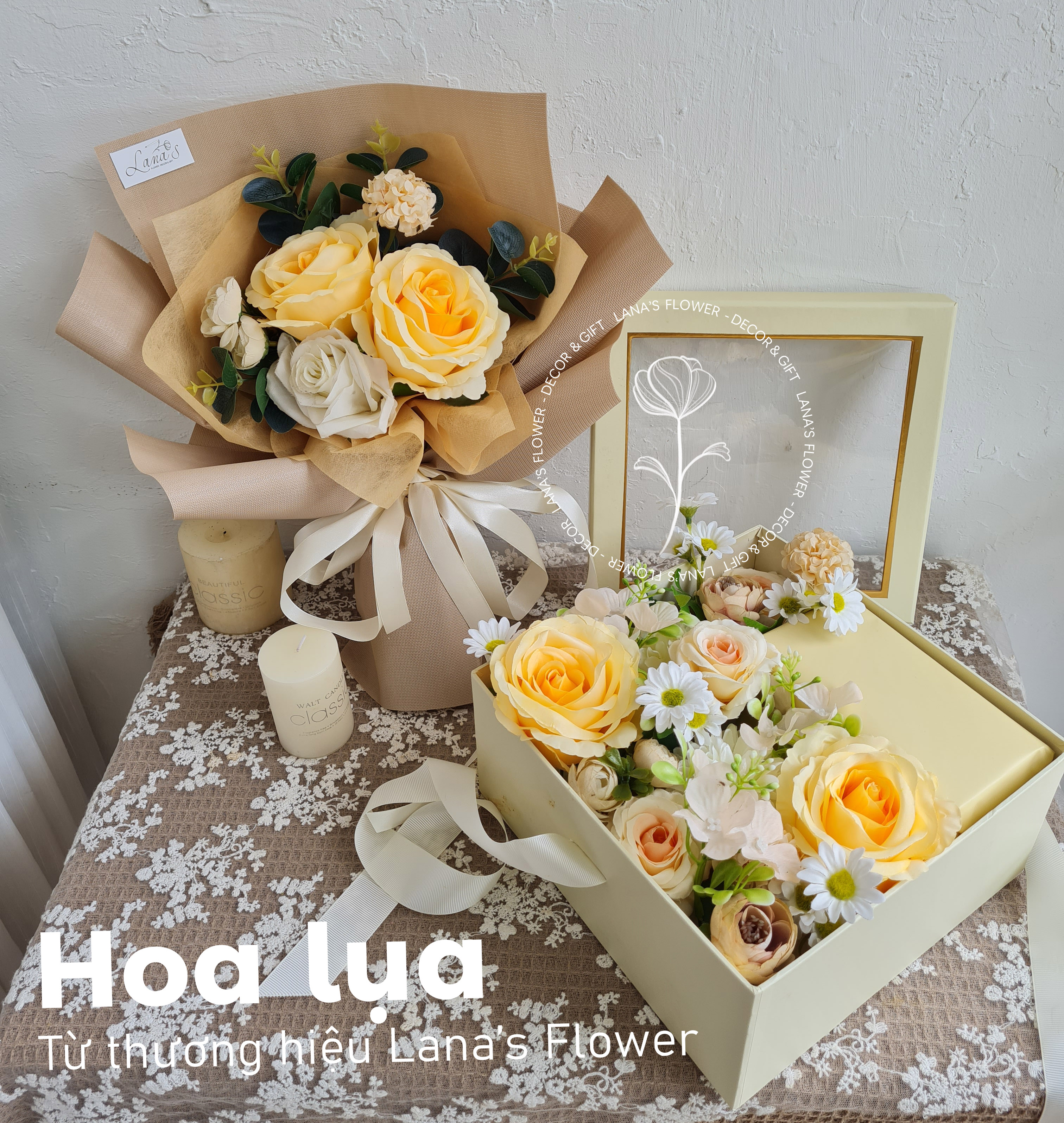 Bó hoa lụa size S - Tone vàng