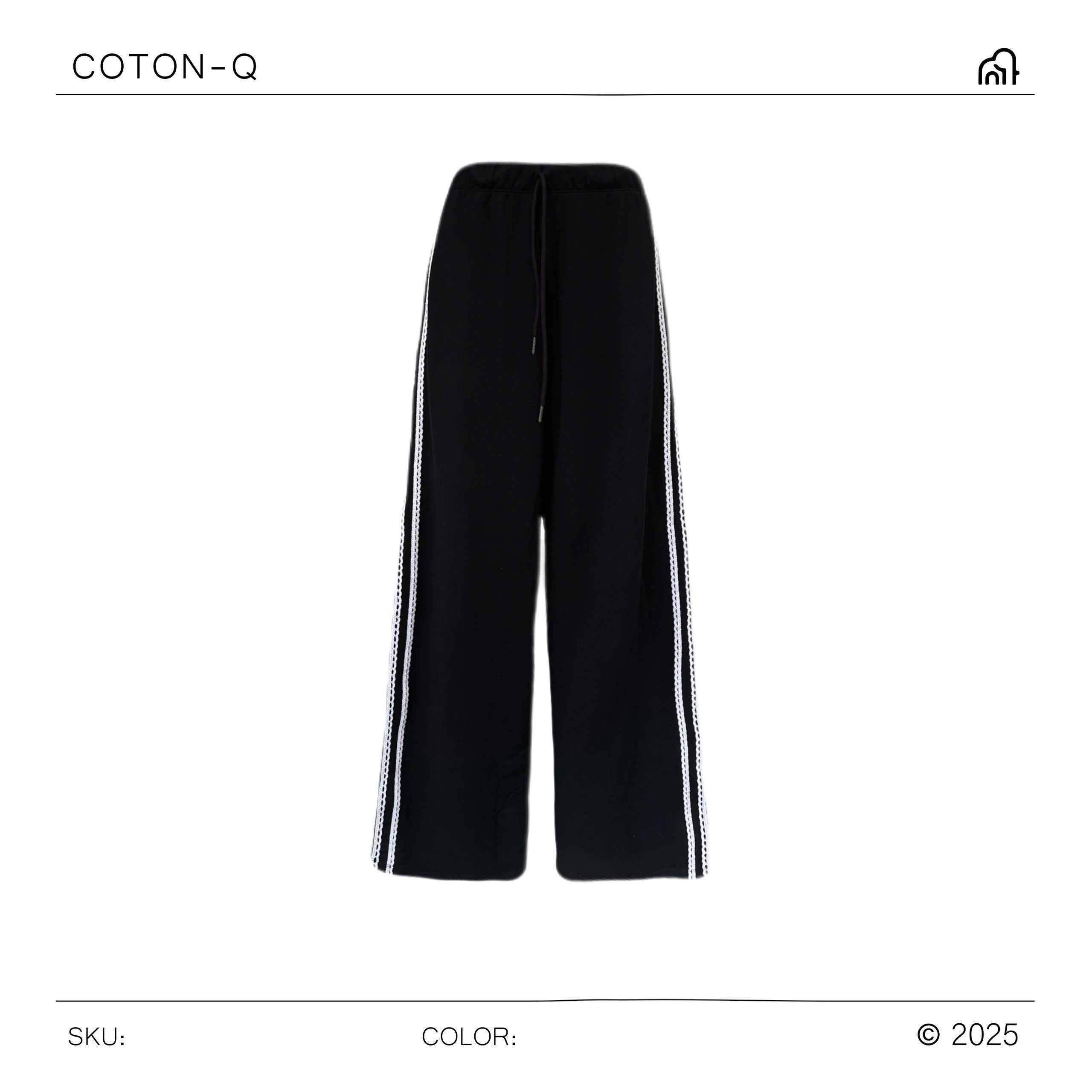 HQ210 Quần dài lưng thun phối viền ( ĐEN )