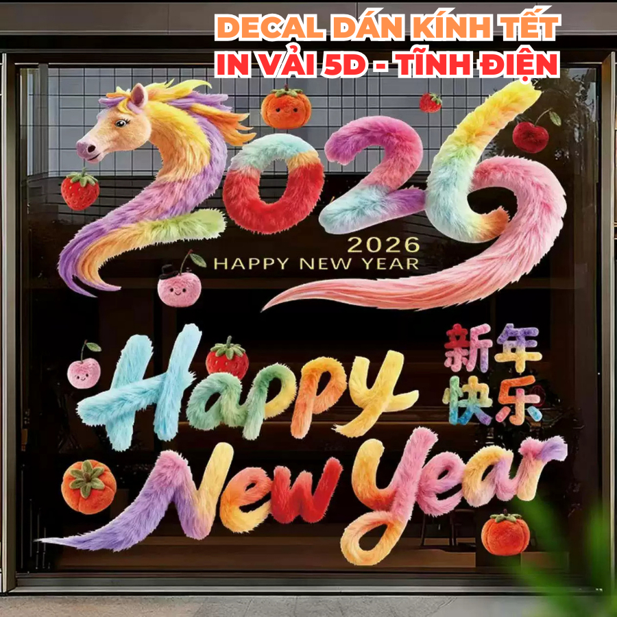 Decal Đồ Trang Trí Kính In Vải 5D - Năm Ngọ 2026 - Dán Tĩnh Điện - Trang Trí Cửa Kính 321DD