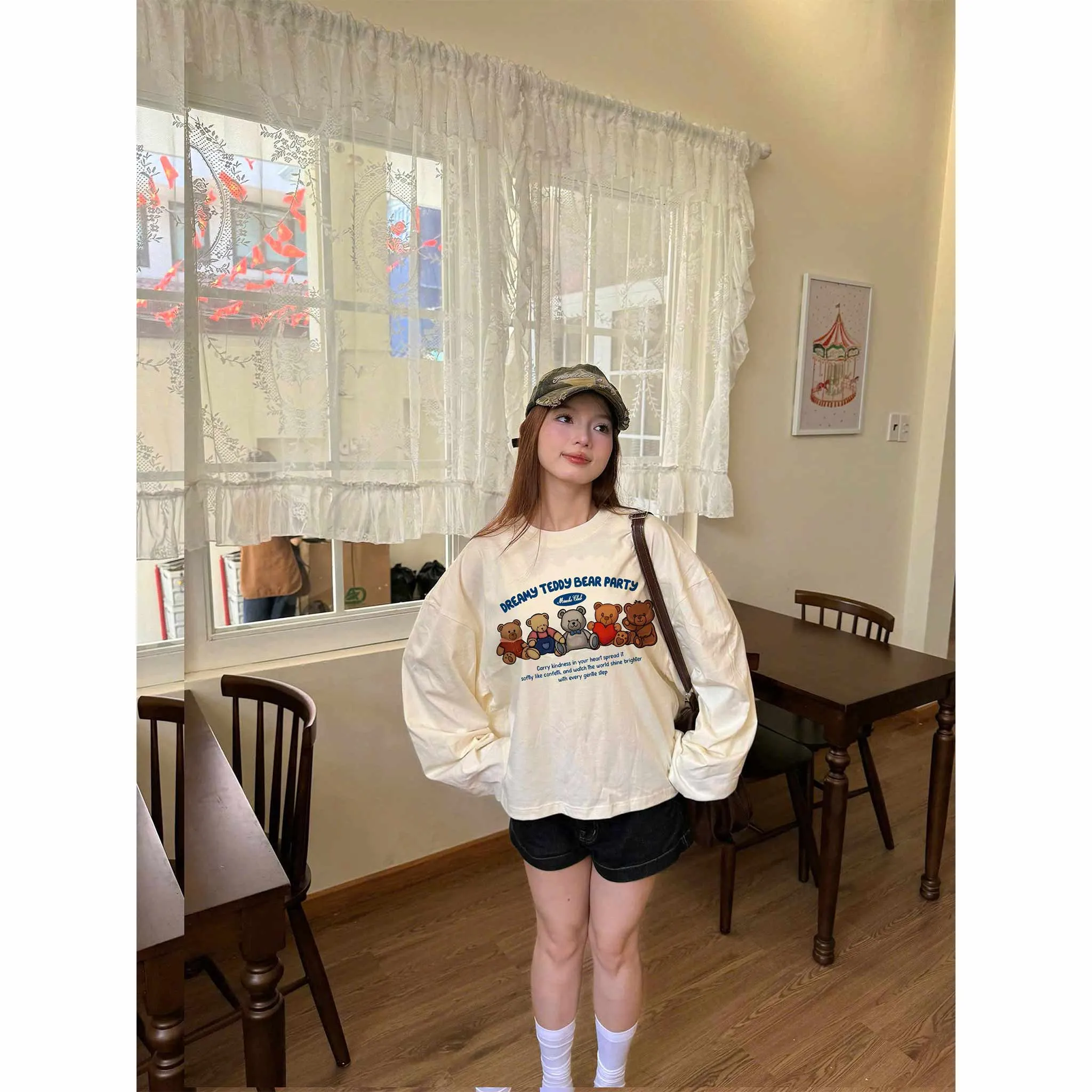 Áo thun boxy tay dài Miucho cotton 2 chiều thoáng mát cổ tròn chuẩn form hình gấu in mix 2663_thumbnail_6