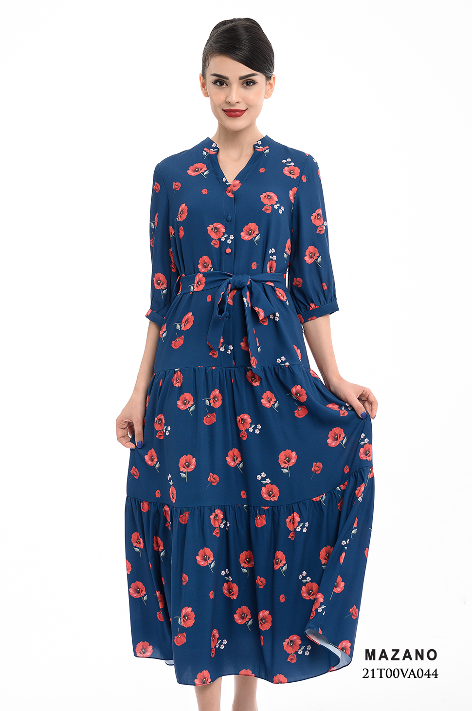 Đầm nền xanh họa tiết cổ V cách điệu_thumbnail_3