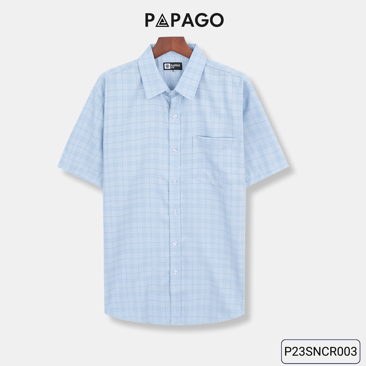 Áo sơ mi nam trung niên PAPAGO tay ngắn lai bầu sọc caro xô đũi mềm mịn cao cấp - P23SNCR003_thumbnail_11